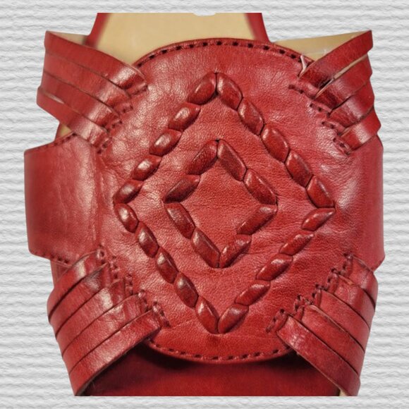 Frye Carlie Red Leather Platform Sandals – Huarache Wedge Boho Size 9M - Picture 3 of 7